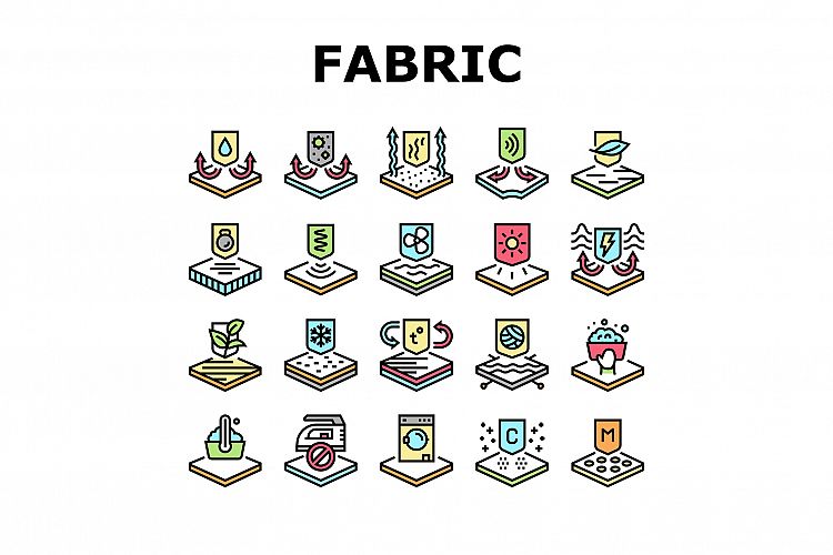 Fabrics Properties Collection Icons Set Vector example image 1