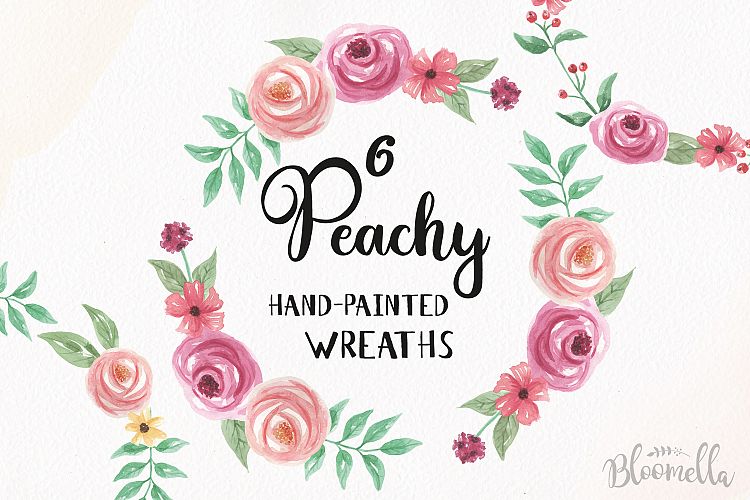 Watercolor Peachy Clipart Wreaths Flowers Garlands Floral Pink Purple