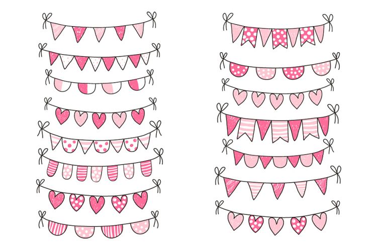 Cute Valentine love buntings clipart pink clip art