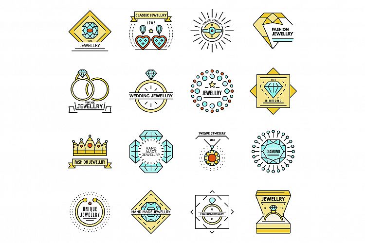 Jewellery icon set line color vector example image 1