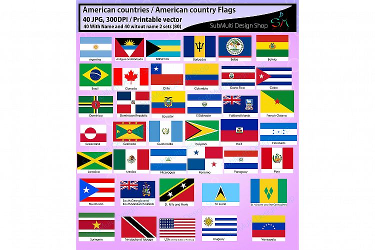American countries / American country Flags / country flag / High Quality / Vector flags / digital flag / printable flag / Collage Sheets