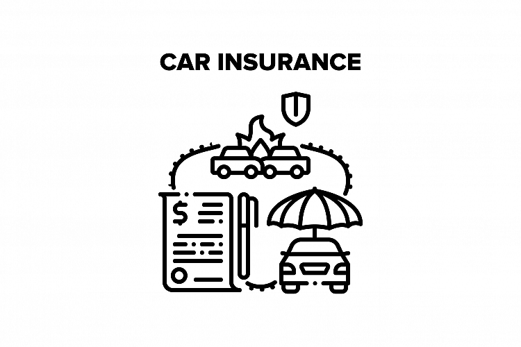 Car Insurance Vector Black Illustration