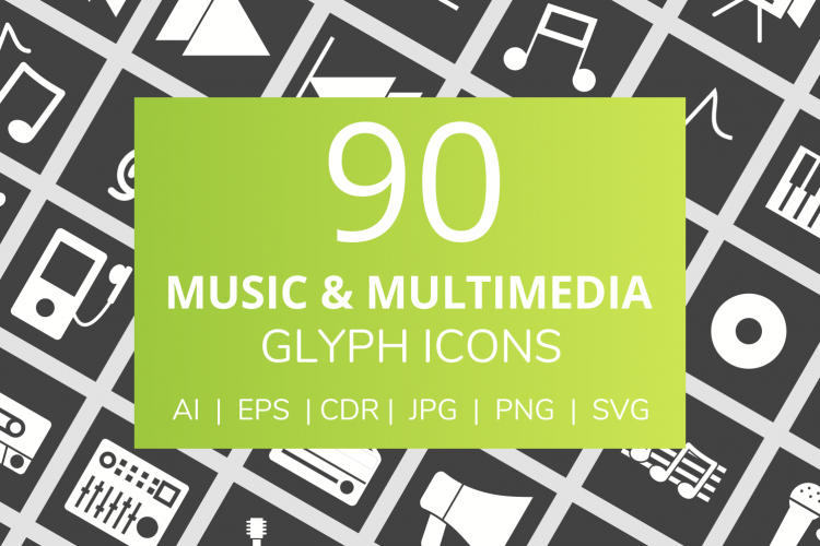 90 Music   Multimedia Glyph Inverted Icons