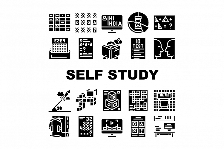 Self Study Lessons Collection Icons Set Vector