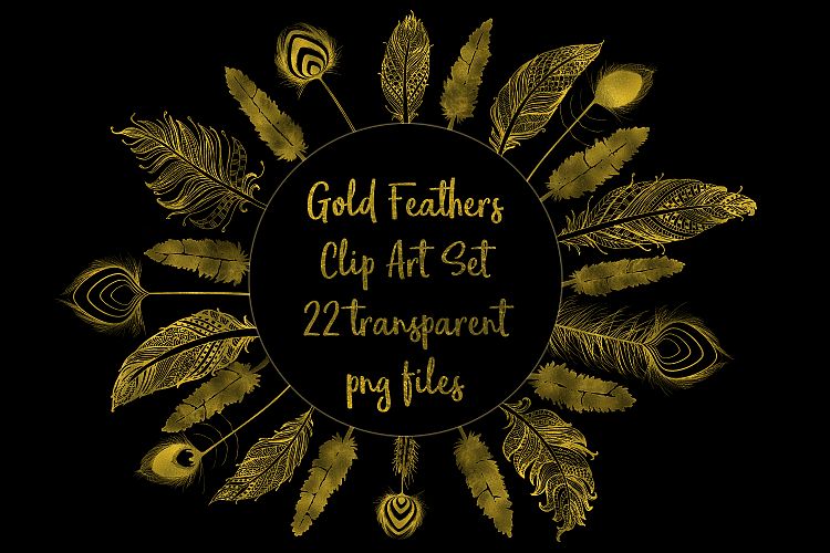 Gold Foil Feather Clip Art, 22 Transparent PNG Files