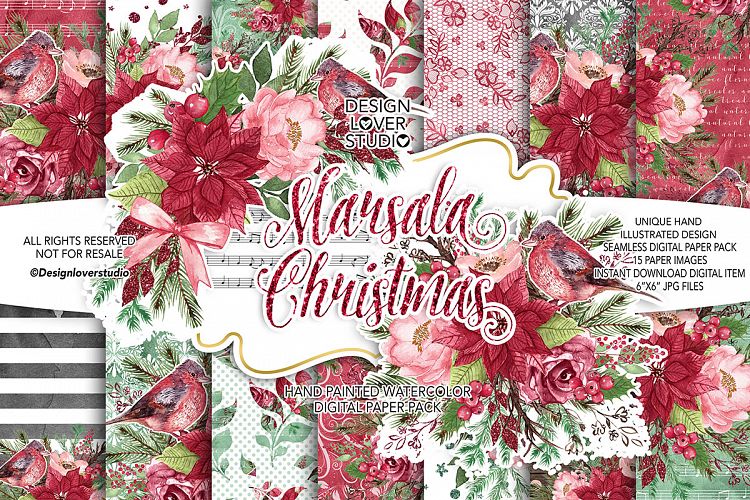 Marsala Christmas digital paper pack