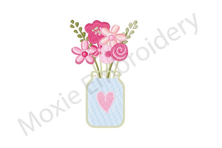 Flowers Embroidery Design, Floral Vase Design