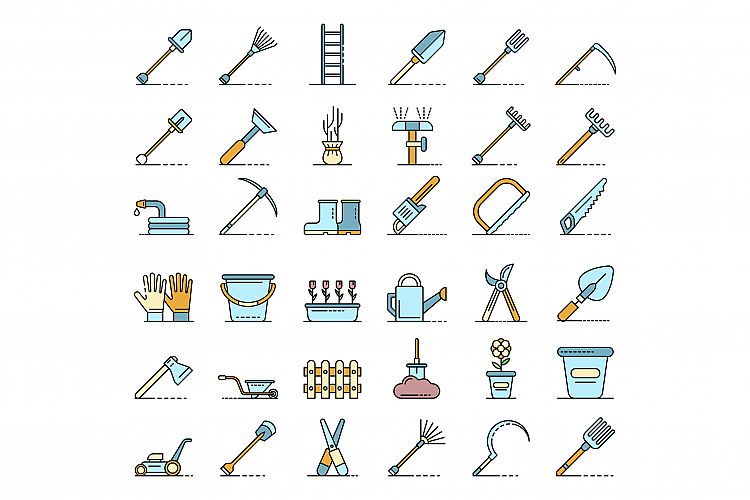 Gardening tools icons set line color vector