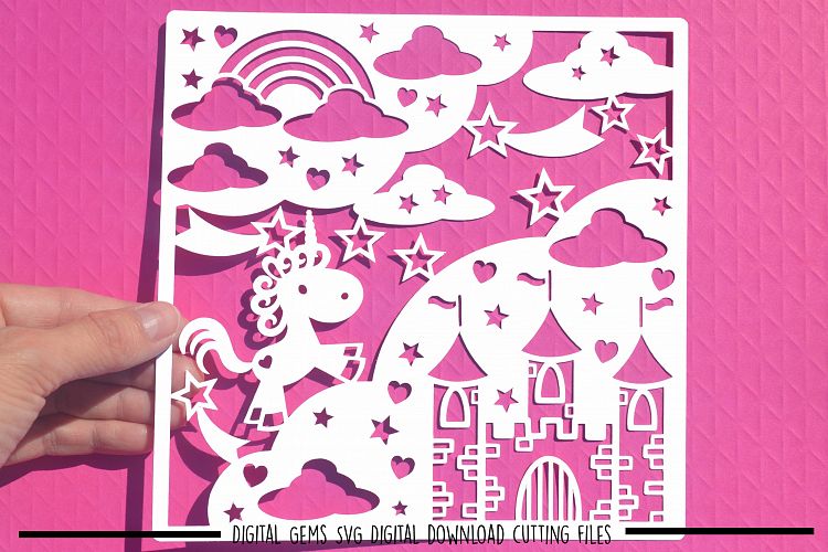Unicorn and castle paper cut SVG / DXF / EPS files