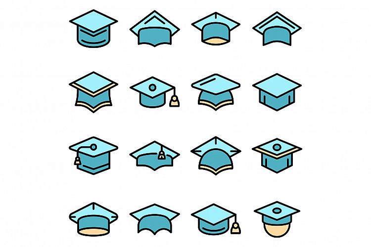 Graduation hat icons set vector flat