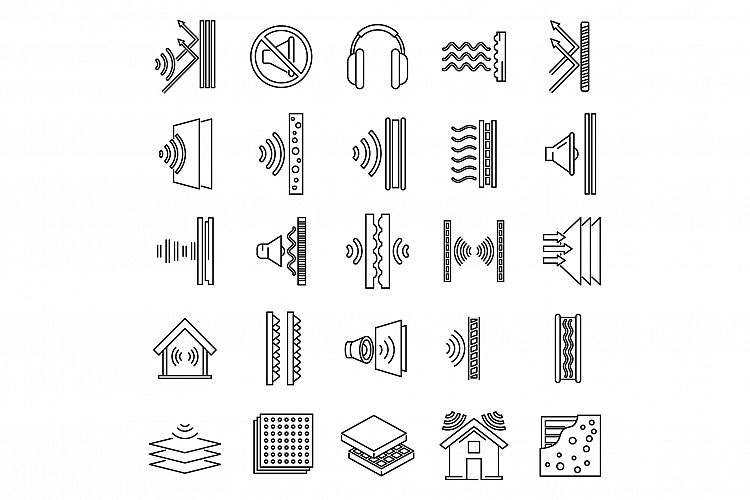 Studio soundproofing icons set, outline style example image 1