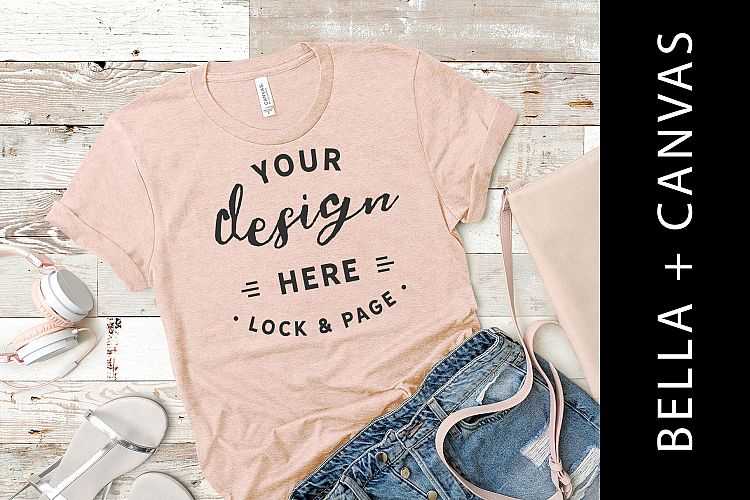 Heather Peach Bella Canvas 3001 T-Shirt Mockup Fashion Setup