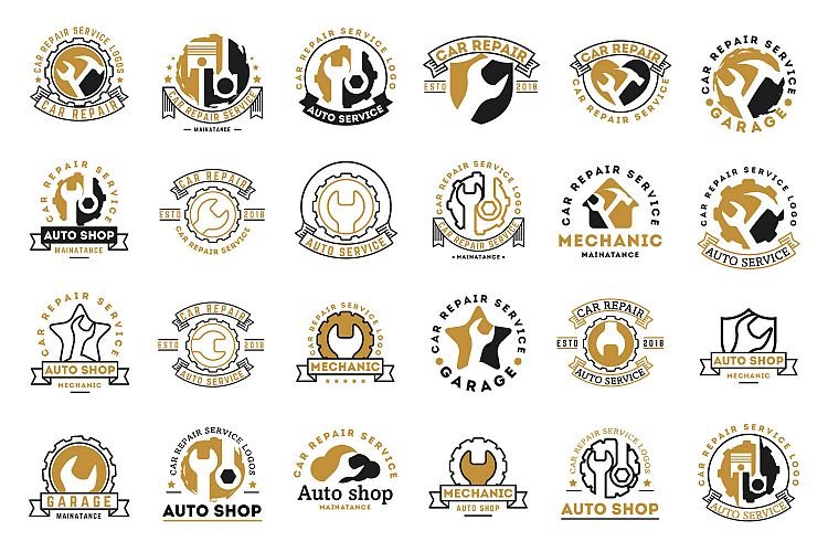 Automobile, car repairing service logos