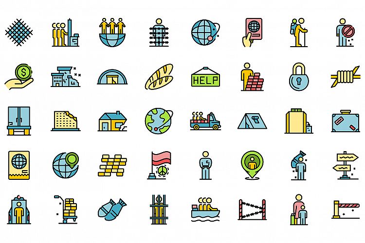 Illegal immigrants icons set vector flat example image 1