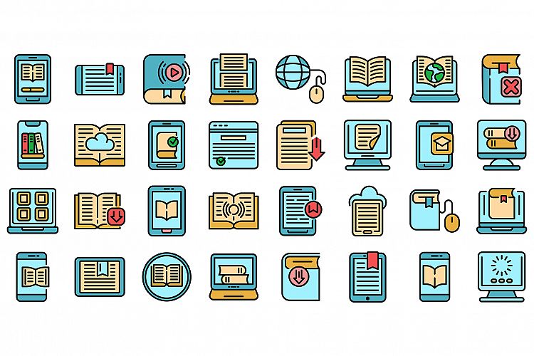 E-book application icons set vector flat example image 1