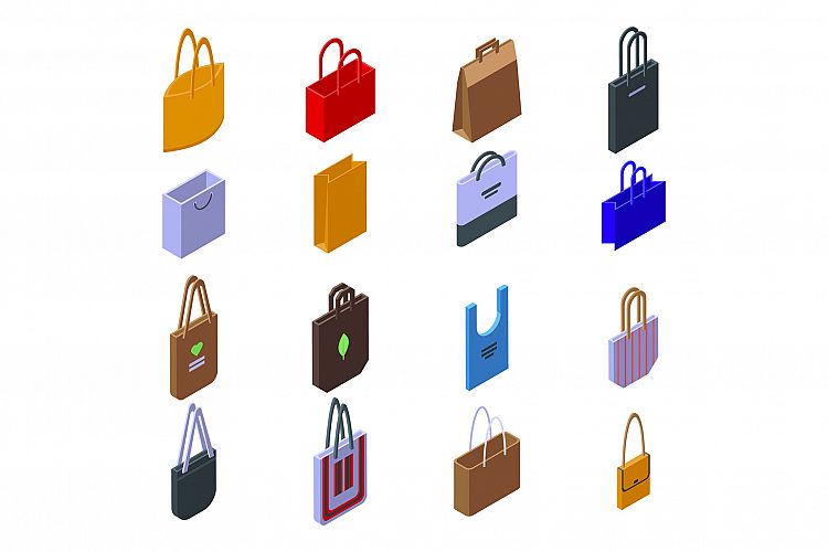 Eco bag icons set, isometric style example image 1