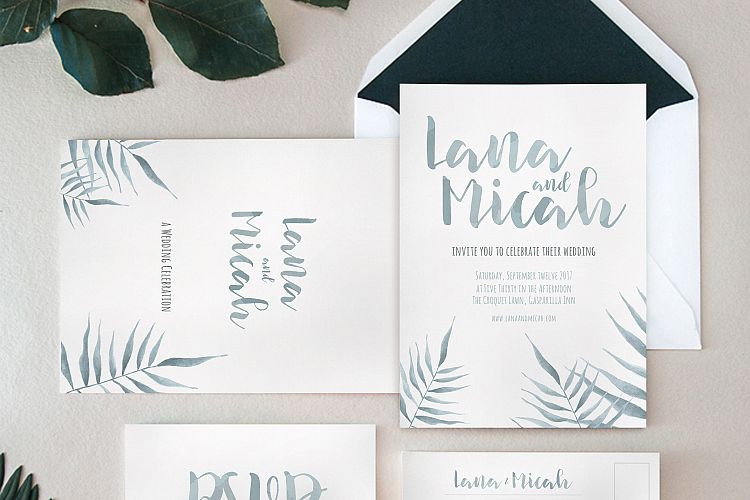 Watercolor Foliage Wedding Invitation Suite