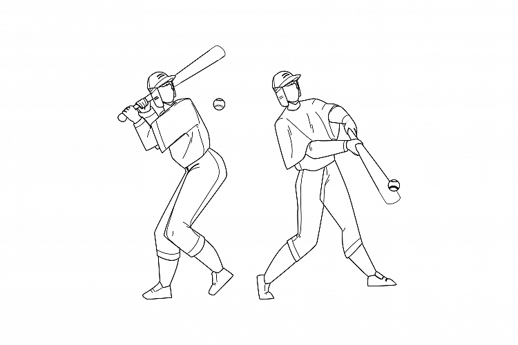 Baseball Player Hit Ball With Bat On Field Vector example image 1