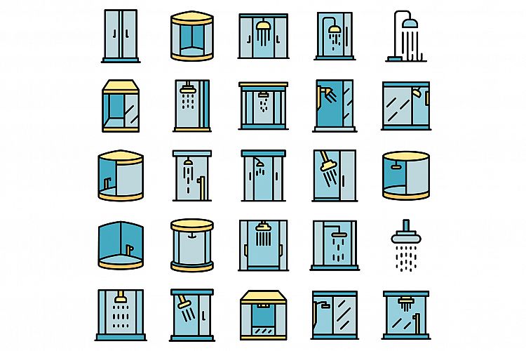 Shower stall icons set vector flat example image 1