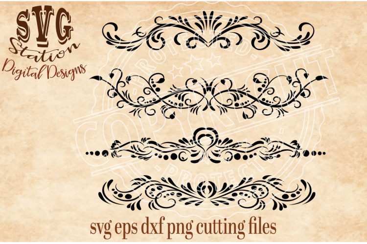 Four Ornamental Flourish Borders Cut File example image 1