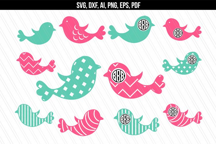 Bird monogram svg dxf cutting files