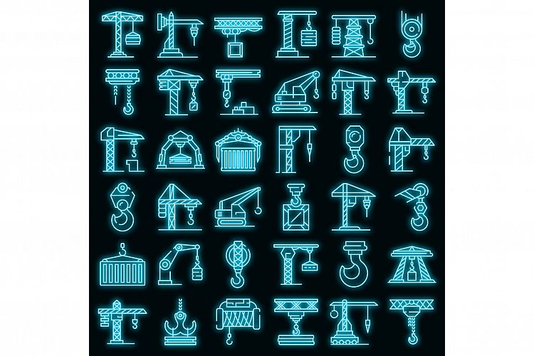 Crane icons set vector neon example image 1