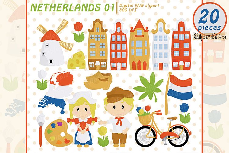 NETHERLANDS clip art, European travel party, cute Dutch art