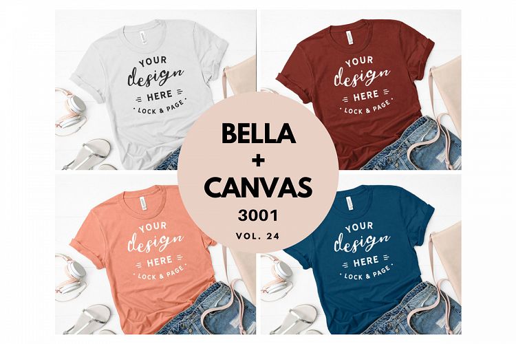 T Shirt Mockup Bundle Bella Canvas 3001 T-Shirt Flat Lay