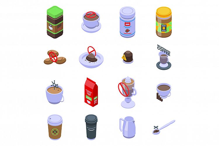 Decaffeinated coffee icons set, isometric style example image 1
