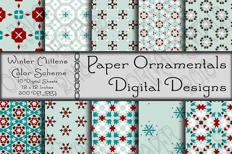Christmas Holiday Winter Mittens Digital Paper Pack