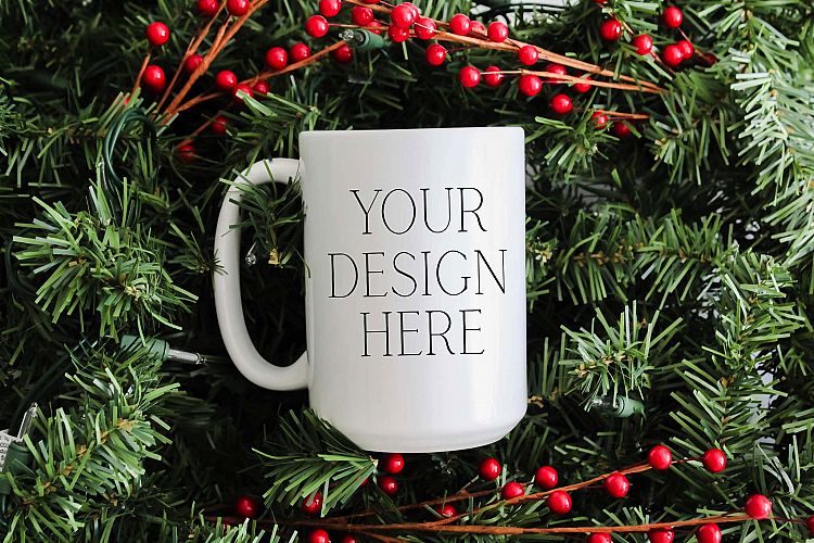 15 oz Pine Christmas Mug Mockup