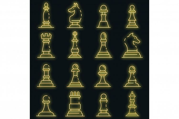 Chess icons set vector neon example image 1