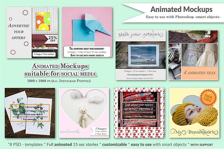 MOCKUP - Animated social media template - Handmade theme