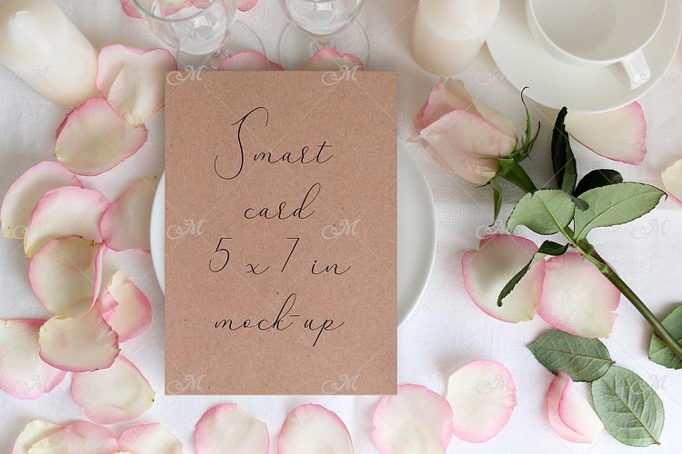 Table card Mockup with a Rose. PSD+JPG
