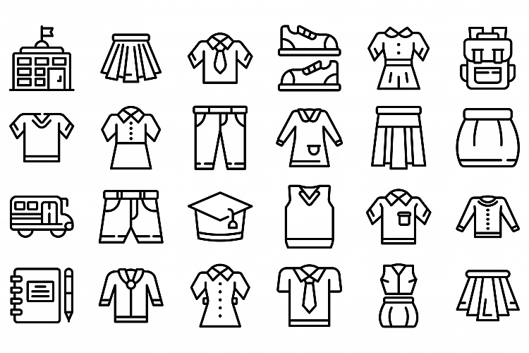 School uniform icons set, outline style example image 1