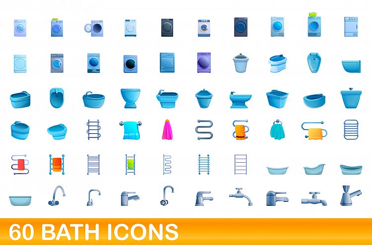 60 bath icons set, cartoon style example image 1