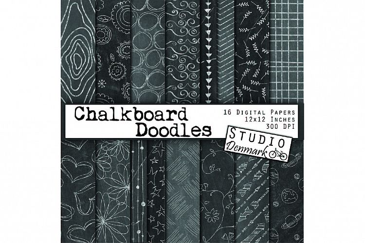 Chalkboard Patterns Digital Paper - "Chalkboard Doodles"