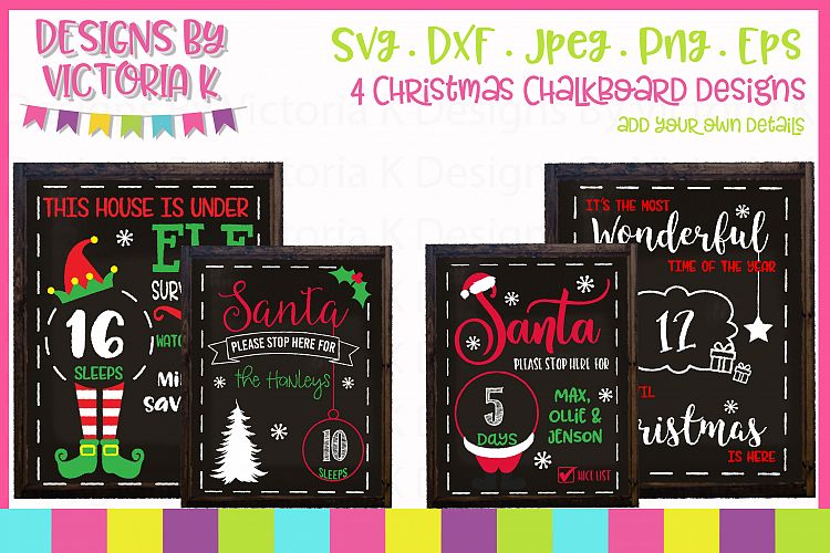 4 Christmas Countdown Chalkboard Designs, SVG, DXF, PNG