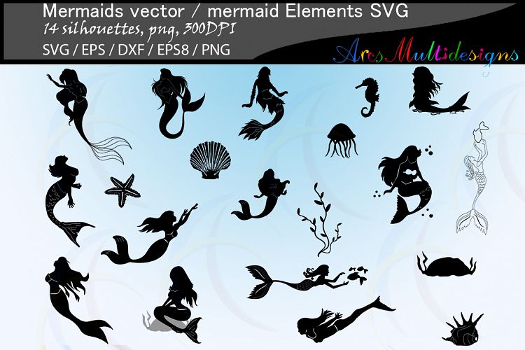 Mermaid silhouette / water girls / High Quality / beauty girl silhouette / mermaid vector / mermaid vector / EPS / PNG / SVG / DXf / mermaid elements