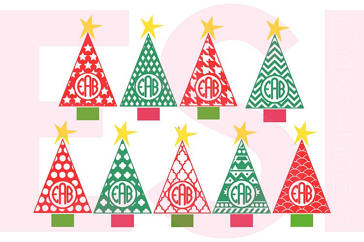 Patterned Christmas Tree Monogram Designs Set.