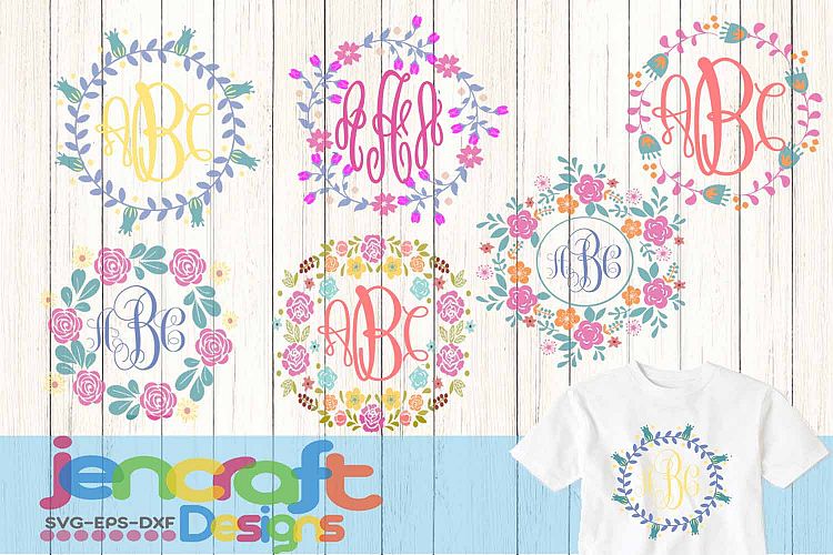 Floral SVG Flower Wreath SVG, Roses Monogram Frame SVG