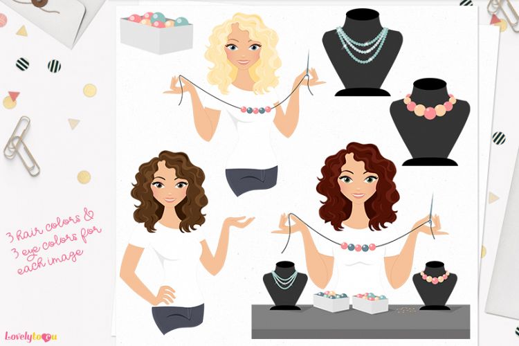 Woman jewelry character clip art (L169 Dixie)