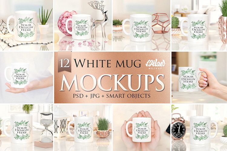 Bundle of 12 Mugs coffee Mockup