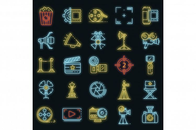 Film production icons set vector neon example image 1