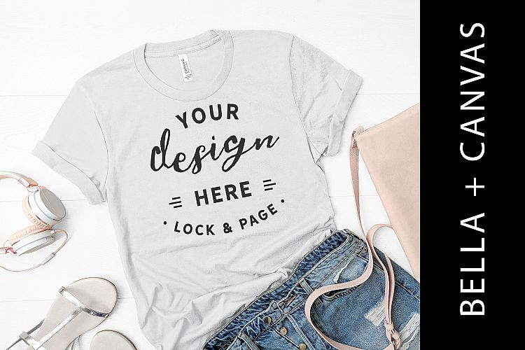 Silver Bella Canvas 3001 TShirt Mockup Fashion Flat Lay