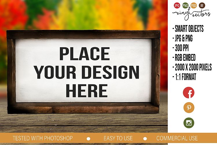 Fall Wood Sign Long Mock up PSD JPG PNG
