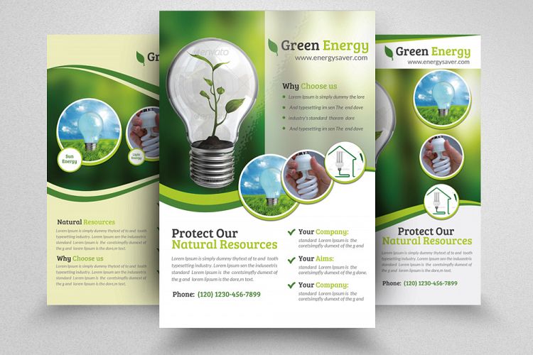 3 Layout Eco Green Energy Flyer Template