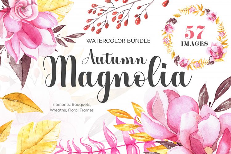 Autumn Magnolia Watercolor Bundel