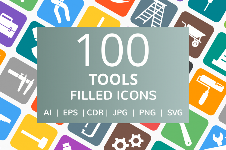 100 Tools Filled Round Corner Icons