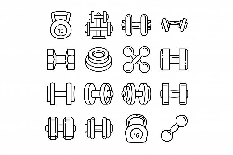 Dumbell icons set, outline style example image 1